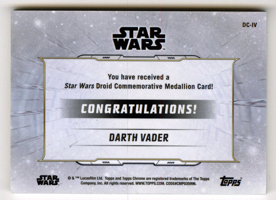 2019 Star Wars Chrome Legacy Blue Darth Vader Droid Medallion DC-IV Card /99 - TvMovieCards.com