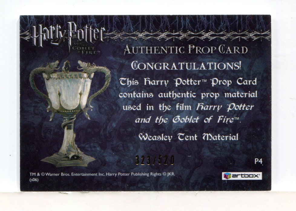 Harry Potter Goblet Fire Update Weasley Tent Prop Card HP P4 #323/520