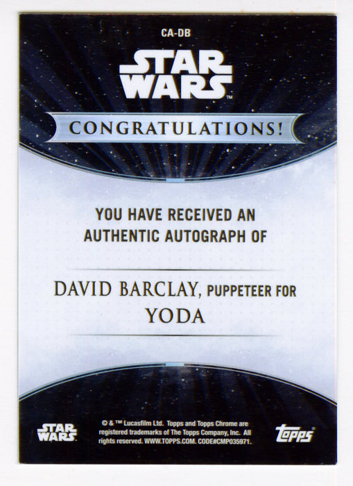 2019 Star Wars Chrome Legacy David Barclay Yoda Puppeteer Autograph Card CA-DB