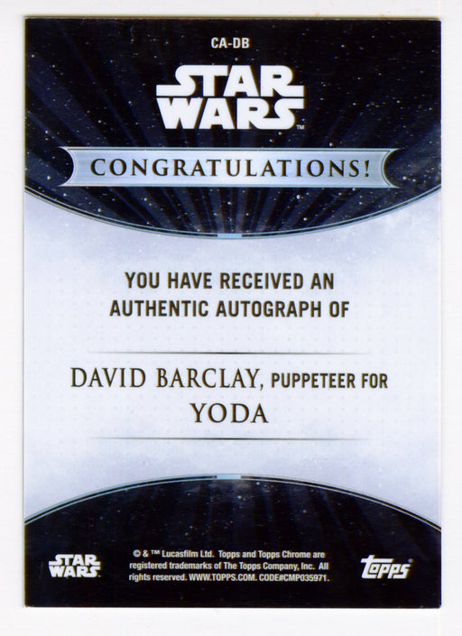 2019 Star Wars Chrome Legacy David Barclay Yoda Puppeteer Autograph Card CA-DB - TvMovieCards.com