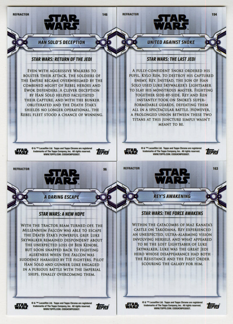 2019 Star Wars Chrome Legacy Base Refractor (4) Card Lot Rey & Han Solo - TvMovieCards.com