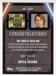 Star Wars Jedi Legacy Amy Allen as Aayla Secura Autograph Card - TvMovieCards.com