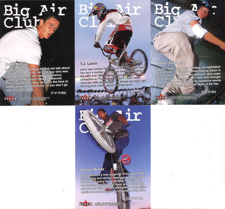 Adrenaline Extreme Sports Big Air Club Chase Card Set 10 Cards Fleer 2000
