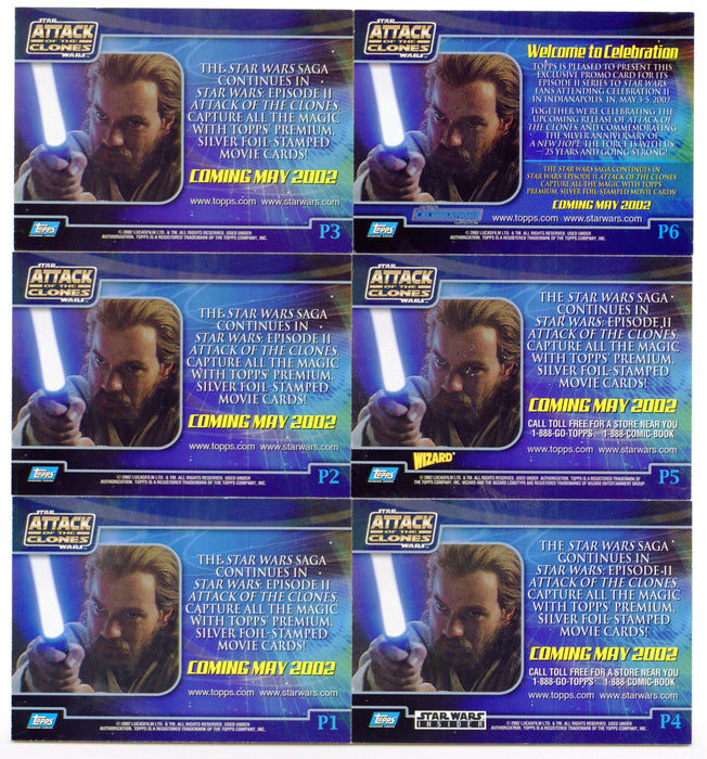 Star Wars Episode II Attack of the Clones Promo Trading Card Set P1 P2 P3 P4 P5 P6