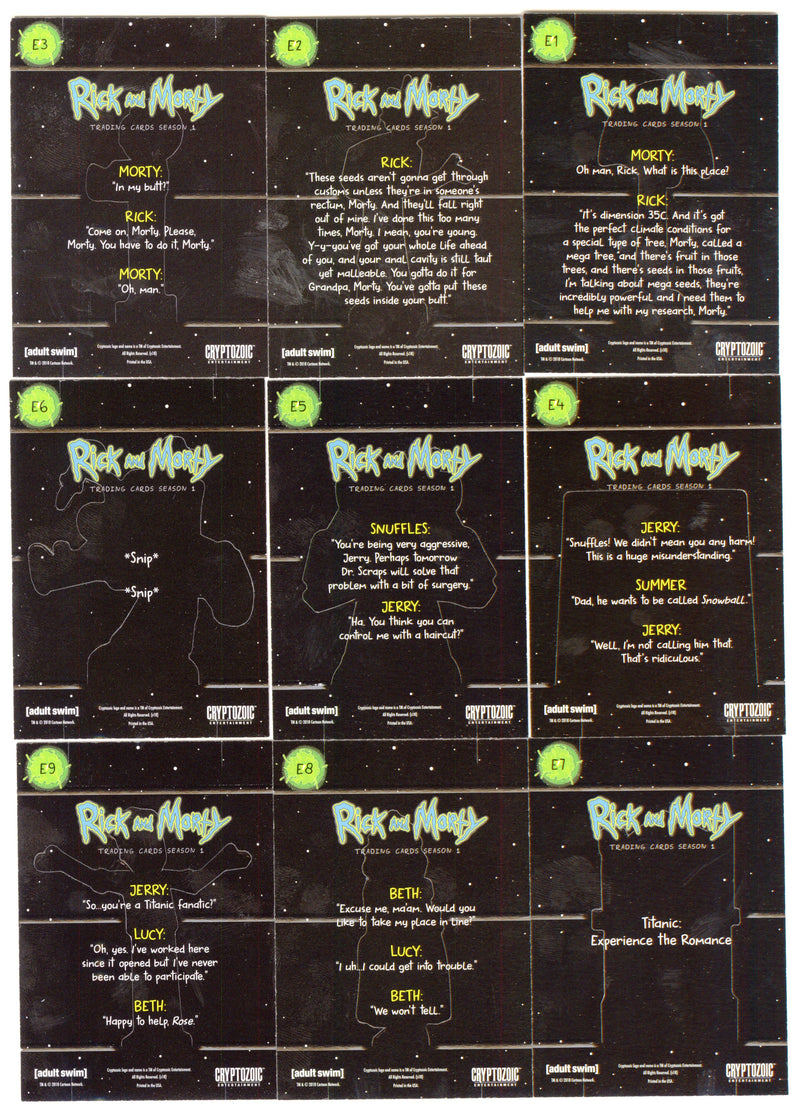 2018 Rick and Morty Season 1 Standee Chase Card Set E1-E9 Cryptozoic - TvMovieCards.com