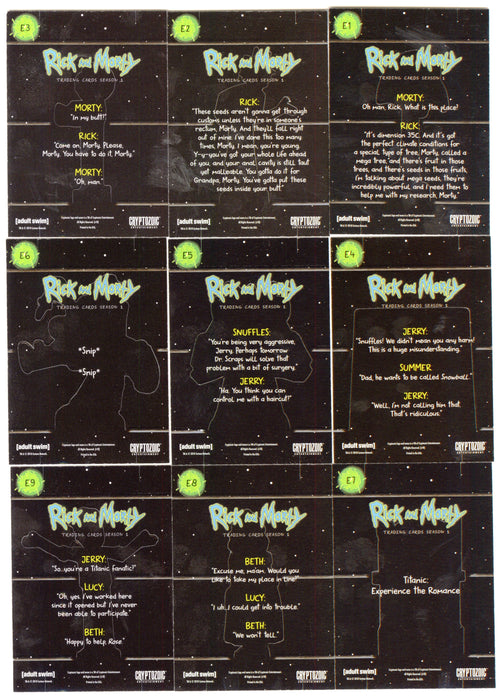 2018 Rick and Morty Season 1 Standee Chase Card Set E1-E9 Cryptozoic