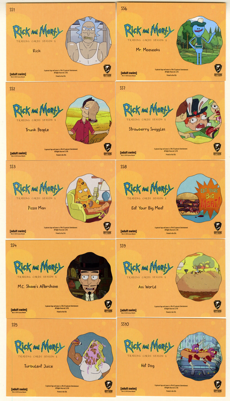 2018 Rick and Morty Season 1 Scratch + Sniff Chase Card Set SS1-SS10 Cryptozoic - TvMovieCards.com