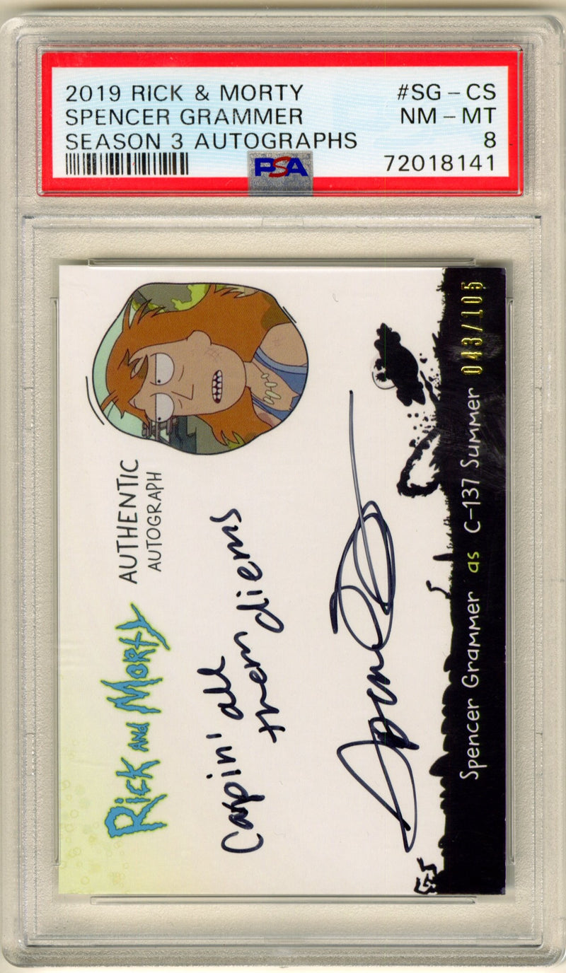 2019 Rick and Morty Season 3 Spencer Grammer Autograph Card #SG-CS PSA 8 - TvMovieCards.com