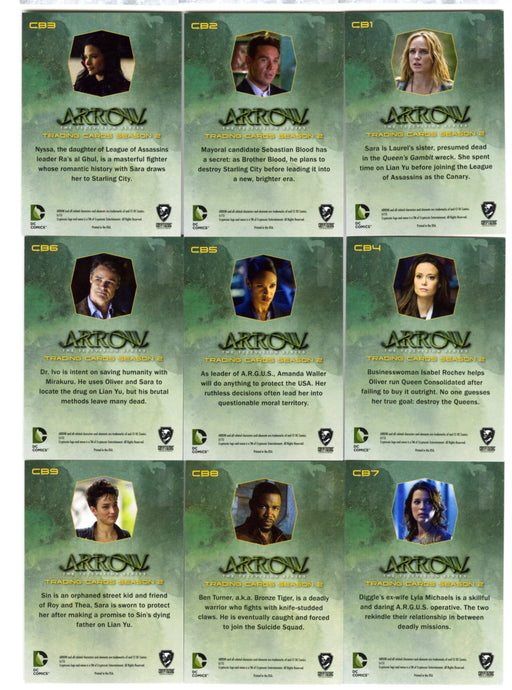 2015 Arrow Season 2 Silver Foil Parallel Character Bios Chase Card Set CB1-CB9 - TvMovieCards.com