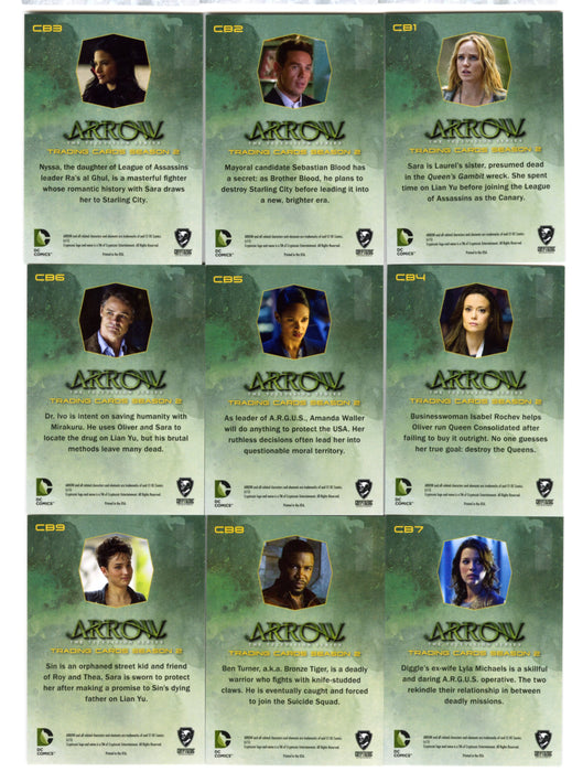 2015 Arrow Season 2 Silver Foil Parallel Character Bios Chase Card Set CB1-CB9