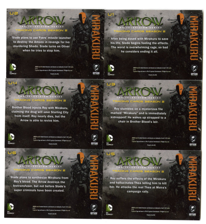 2015 Arrow Season 2 Silver Foil Parallel Mirakuru Chase Card Set U1-U6 - TvMovieCards.com