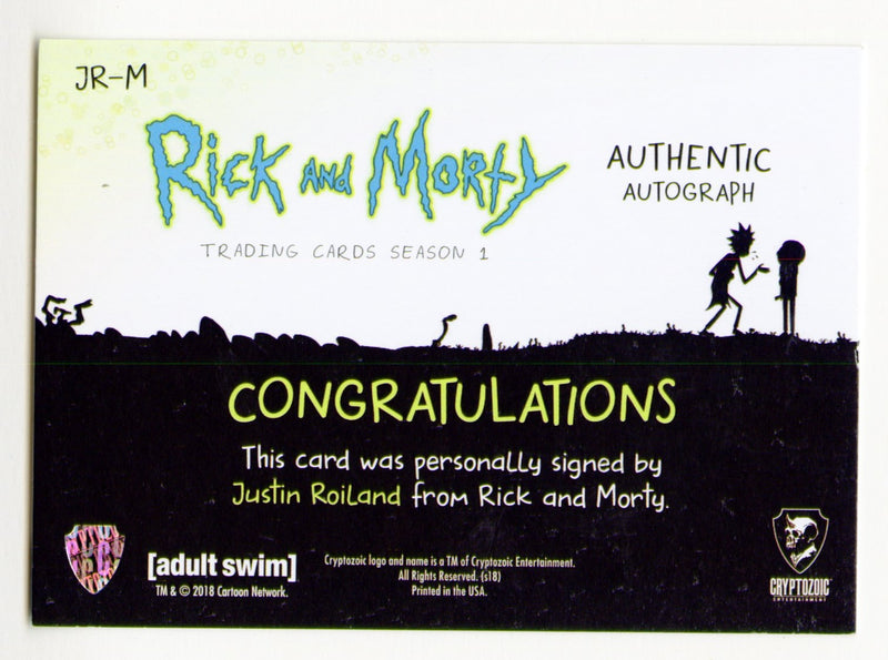 2018 Rick and Morty Season 1 Justin Roiland Morty Smith Autograph Card #JR-M - TvMovieCards.com