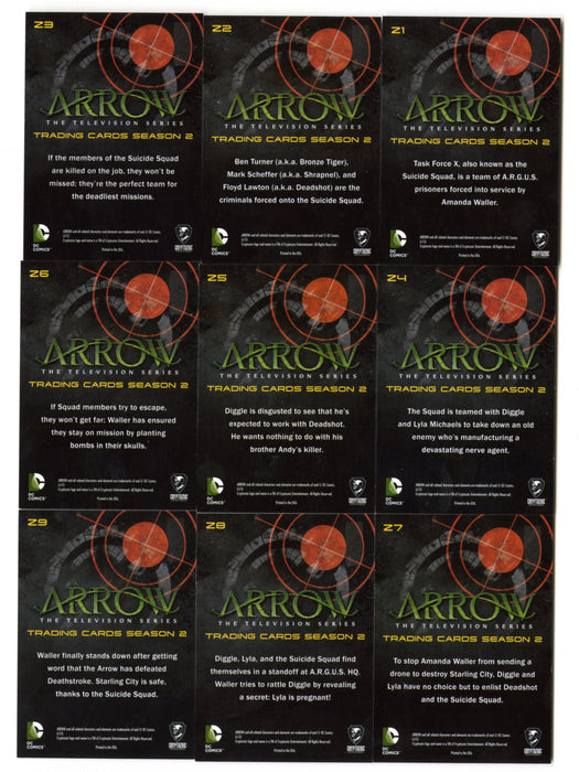 2015 Arrow Season 2 Silver Foil Parallel Suicide Squad Chase Card Set Z1-Z9