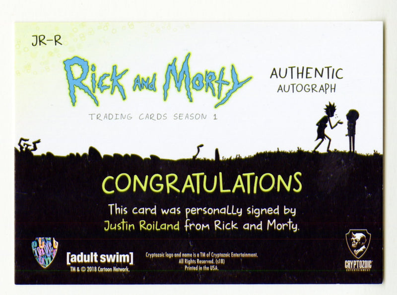 2018 Rick and Morty Season 1 Justin Roiland Rick Sanchez Autograph Card #JR-R - TvMovieCards.com