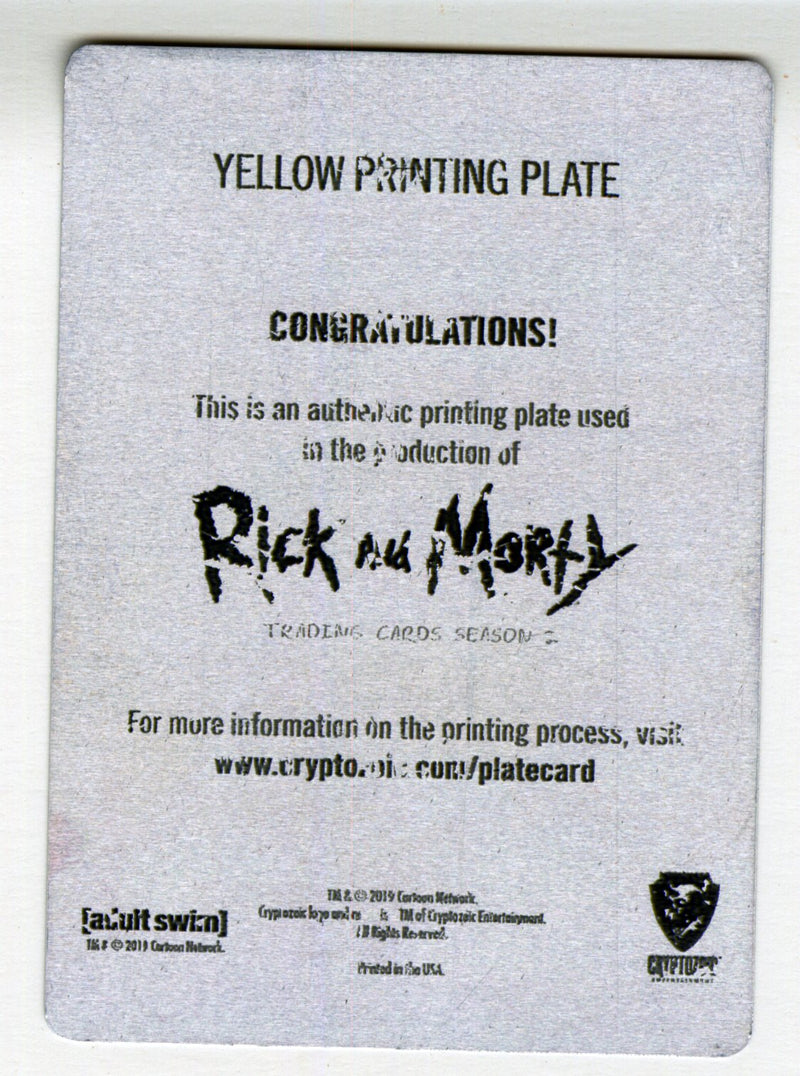 2019 Rick and Morty Season 2 Character C11 Glaxo Slimslom Yellow Printing Plate - TvMovieCards.com