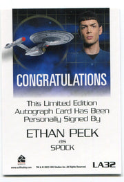 Star Trek 2026 Connections Ethan Peck as Spock Autograph Card LA32 - TvMovieCards.com