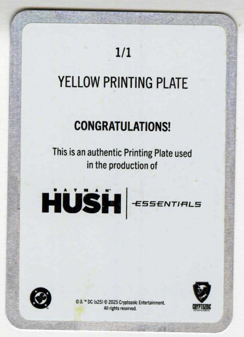 2025 Batman Hush Essentials Yellow Printing Plate #37 Clutching Insanity Joker - TvMovieCards.com