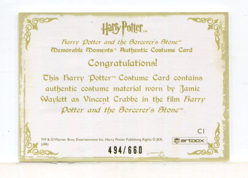 Harry Potter Memorable Moments Vincent Crabbe Costume Card HP C1 #494/660 - TvMovieCards.com