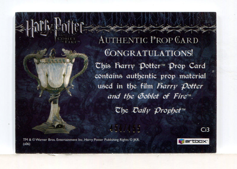 Harry Potter Goblet Fire Update The Daily Prophet Prop Card HP Ci3 #454/455 - TvMovieCards.com