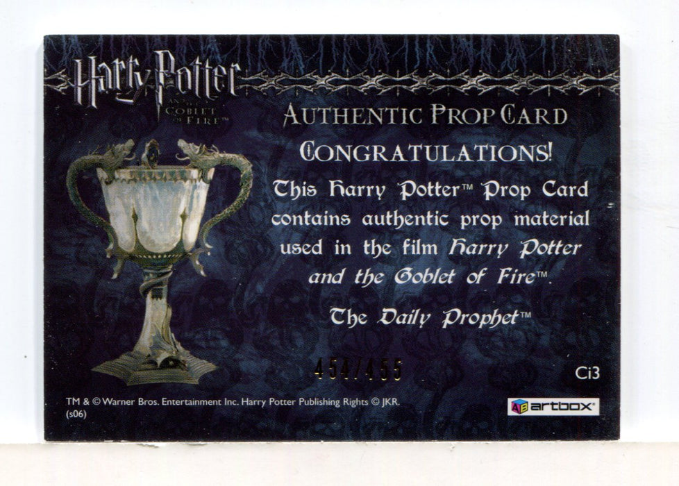 Harry Potter Goblet Fire Update The Daily Prophet Prop Card HP Ci3 #454/455