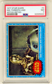 1977 Star Wars See-Threepio & Artoo-Detoo C3P0 R2D2 #2 Trading Card PSA 7 NM - TvMovieCards.com