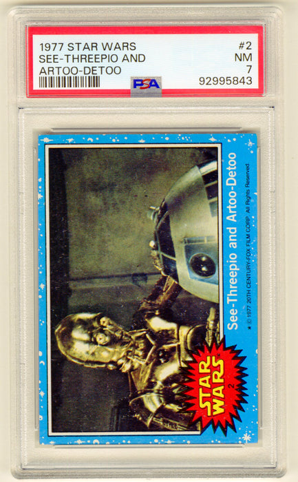 1977 Star Wars See-Threepio & Artoo-Detoo C3P0 R2D2 #2 Trading Card PSA 7 NM