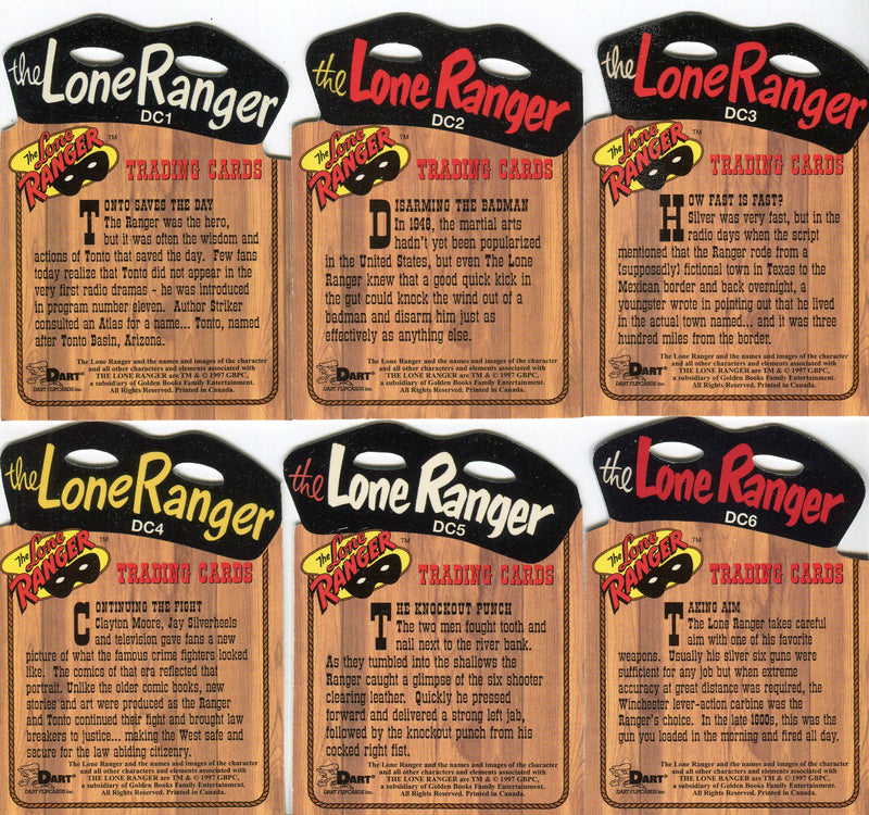 Lone Ranger Die-Cut Chase Card Set DC1 thru DC6 Dart Flipcards 1997 - TvMovieCards.com