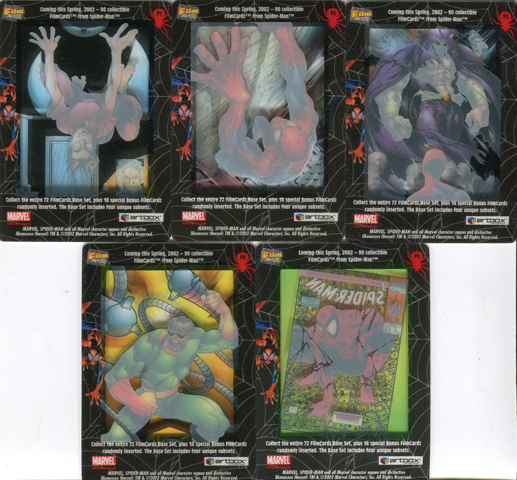2002 Spider-Man FilmCardz Promo Card Set P1 thru P5 Artbox