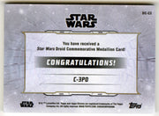 2019 Star Wars Chrome Legacy Blue C-3PO Droid Medallion DC-C3 Card /99 - TvMovieCards.com