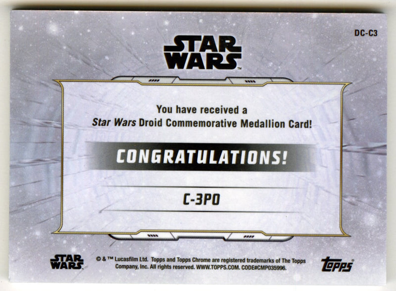 2019 Star Wars Chrome Legacy Blue C-3PO Droid Medallion DC-C3 Card /99 - TvMovieCards.com
