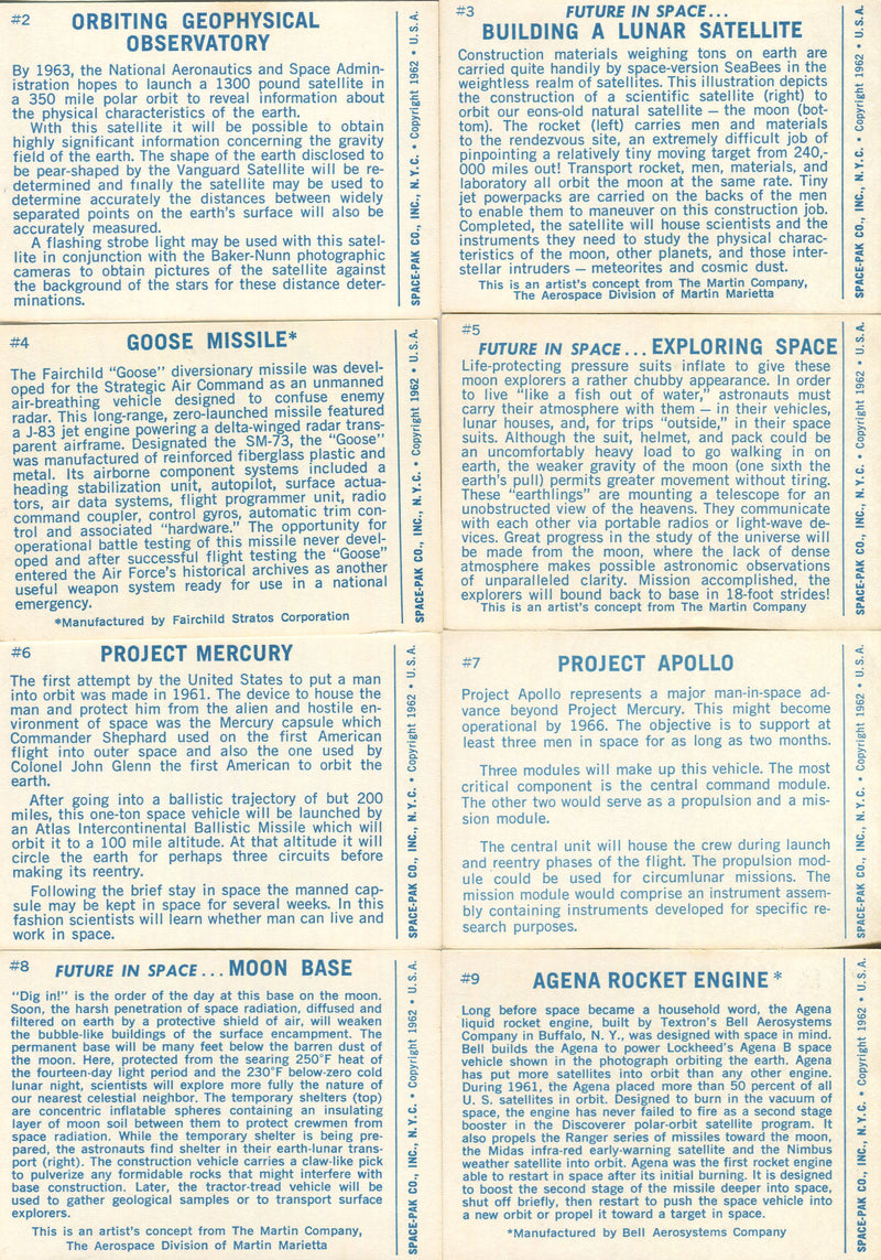 1962 Space-Pak 10 Card Set Space Library Complete NASA The Space Race Vintage - TvMovieCards.com