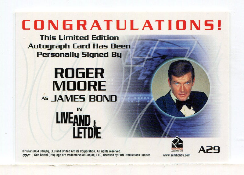 James Bond A29 The Quotable James Bond Roger Moore Autograph Card - TvMovieCards.com