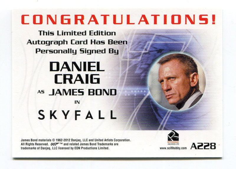 James Bond Autographs & Relics Daniel Craig Autograph Card A228 - TvMovieCards.com