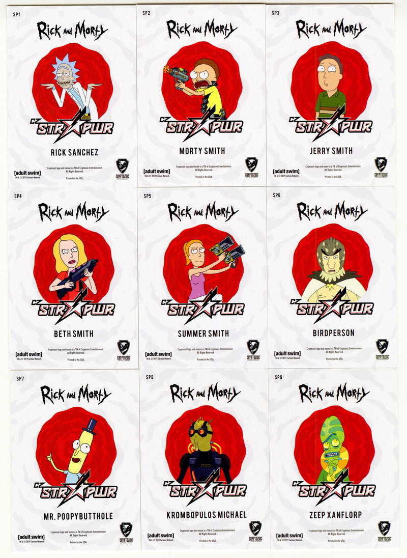 2019 Rick and Morty Season 2 CZ STR PWR Red Parallel Chase Card Set SP1 - SP9 - TvMovieCards.com