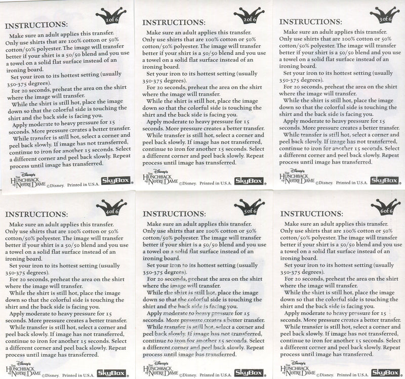 Hunchback of Notre Dame Disney Movie Tattoos Chase Card Set 6 Tattoos - TvMovieCards.com