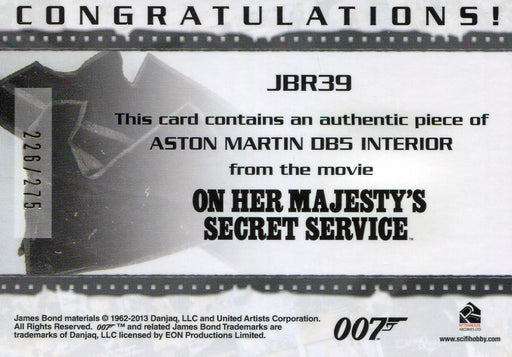 James Bond Archives 2014 Edition Aston Martin Interior Relic Card JBR39 #226/275 - TvMovieCards.com