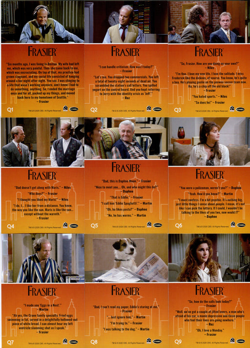 Frasier TV Show Premiere Edition Quotable Frasier Chase Card Set Q1 - Q9 - TvMovieCards.com