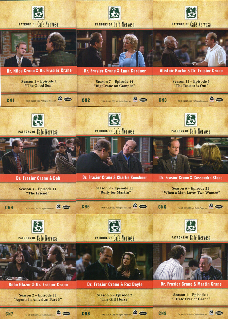 Frasier TV Show Premiere Edition Cafe Nervosa Chase Card Set CN1 - CN9 - TvMovieCards.com