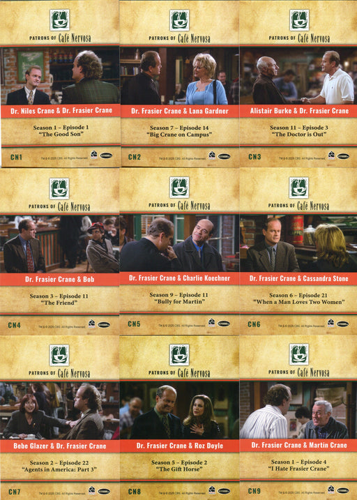 Frasier TV Show Premiere Edition Cafe Nervosa Chase Card Set CN1 - CN9 - TvMovieCards.com