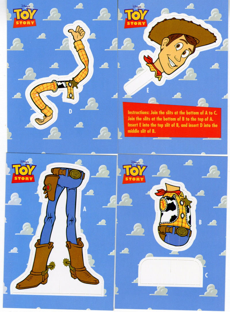 Toy Story Series 1 Disney Movie Woody 4 Card Standee Card Set Skybox 1995