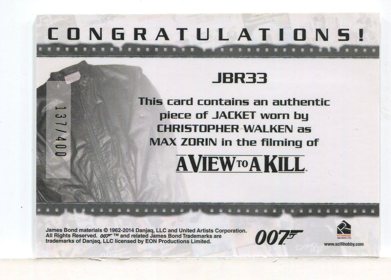 James Bond Archives 2014 Edition Max Zorin's Jacket Relic Card JBR33 #137/400
