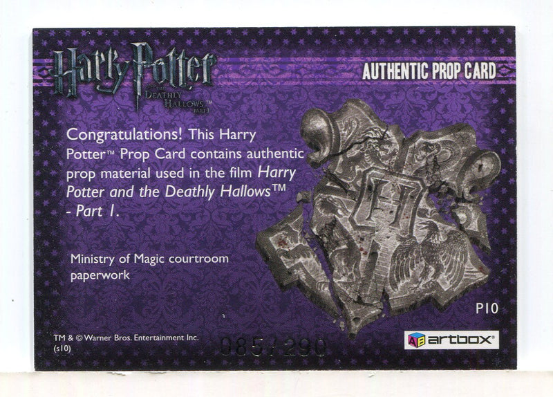 Harry Potter Deathly Hallows 1 Court Room Paperwork Prop Card HP P10 #085/290