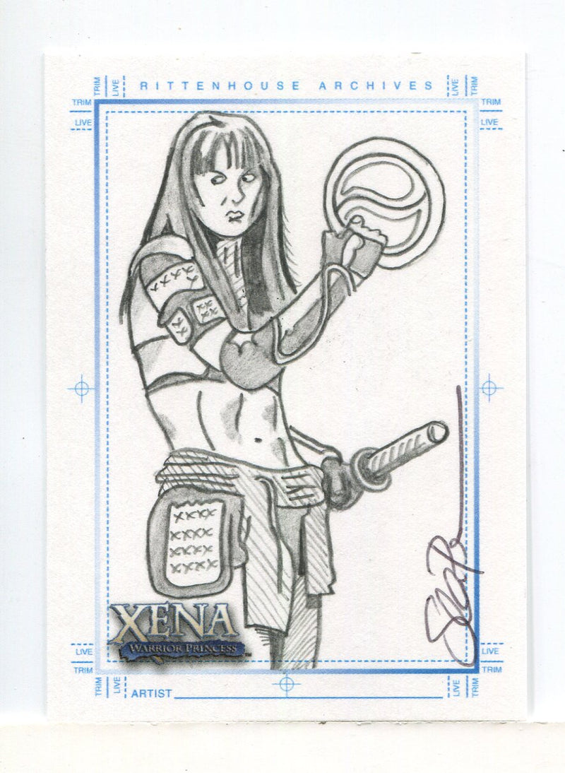Xena Art & Images Sketch Card by Sean Pence Xena Holding Chakrum