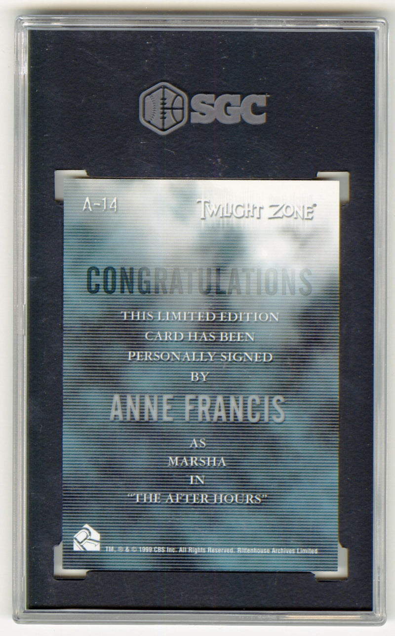 Twilight Zone Premiere Edition Anne Francis Autograph Card A-14 SGC Auto 10