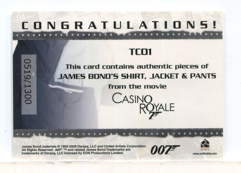 James Bond in Motion 2008 James Bond Triple Costume Card TC01 #0519/1300