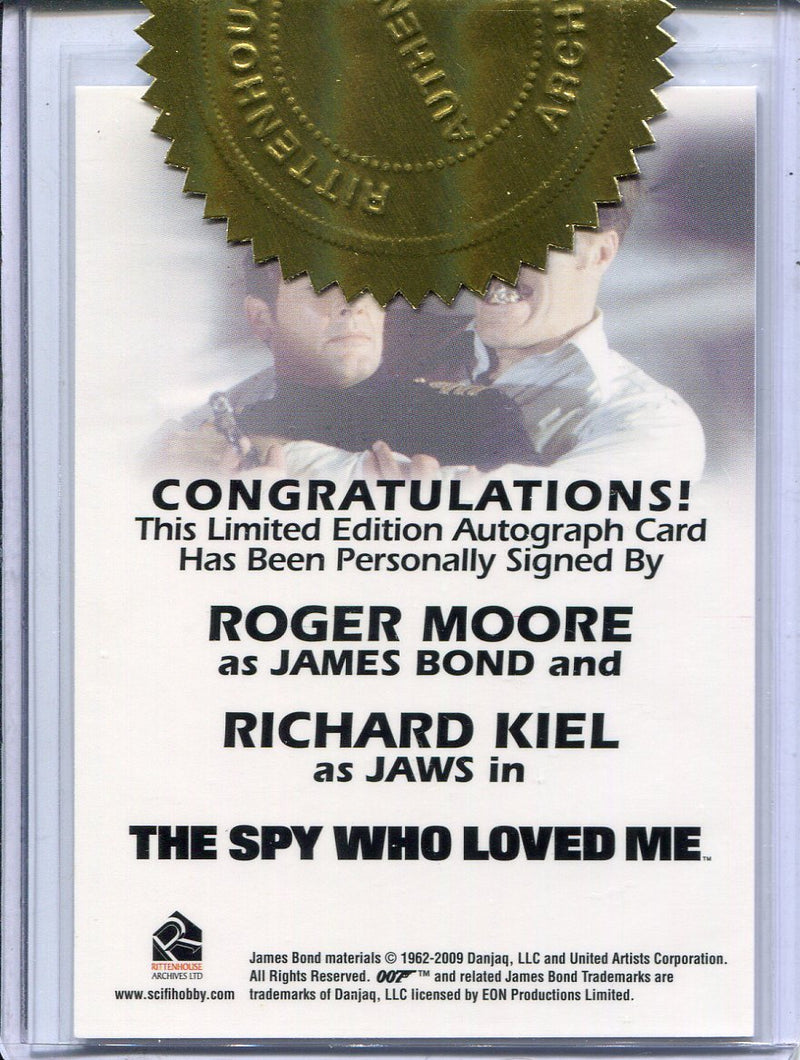 James Bond 50th Anniversary 2 Roger Moore & Richard Kiel Dual Autograph Card