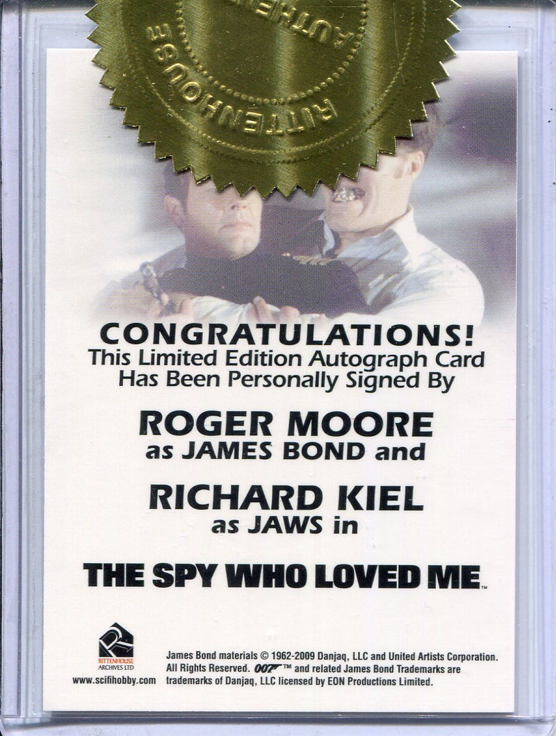 James Bond 50th Anniversary 2 Roger Moore & Richard Kiel Dual Autograph Card