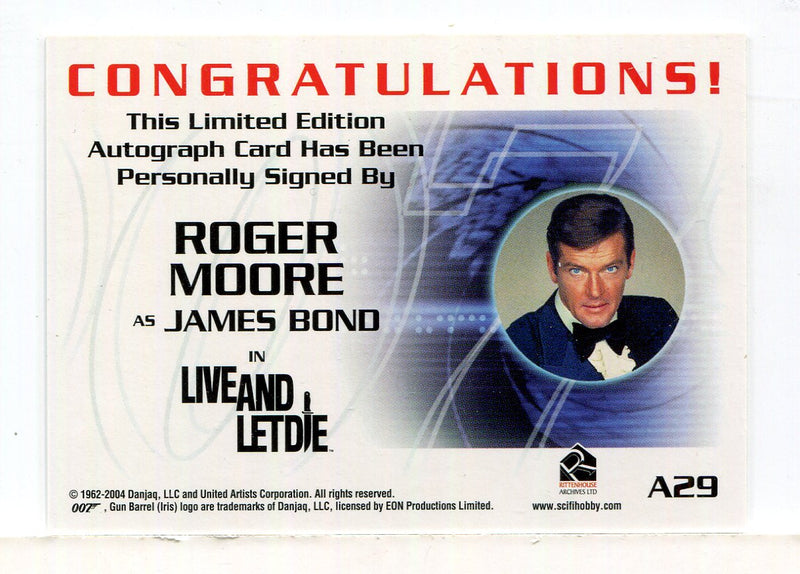James Bond A29 The Quotable James Bond Roger Moore Autograph Card