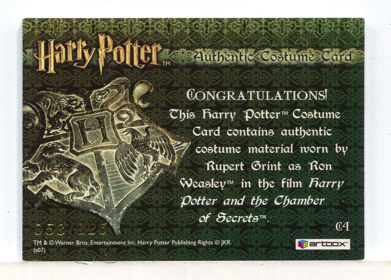 The World Harry Potter 3D Rupert Grint Ron Weasley Costume Card HP C4 #053/225