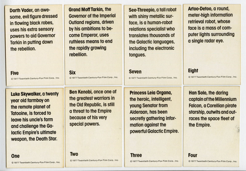 Star Wars 1977 Wonder Bread Vintage Trading Card Set 16 Cards
